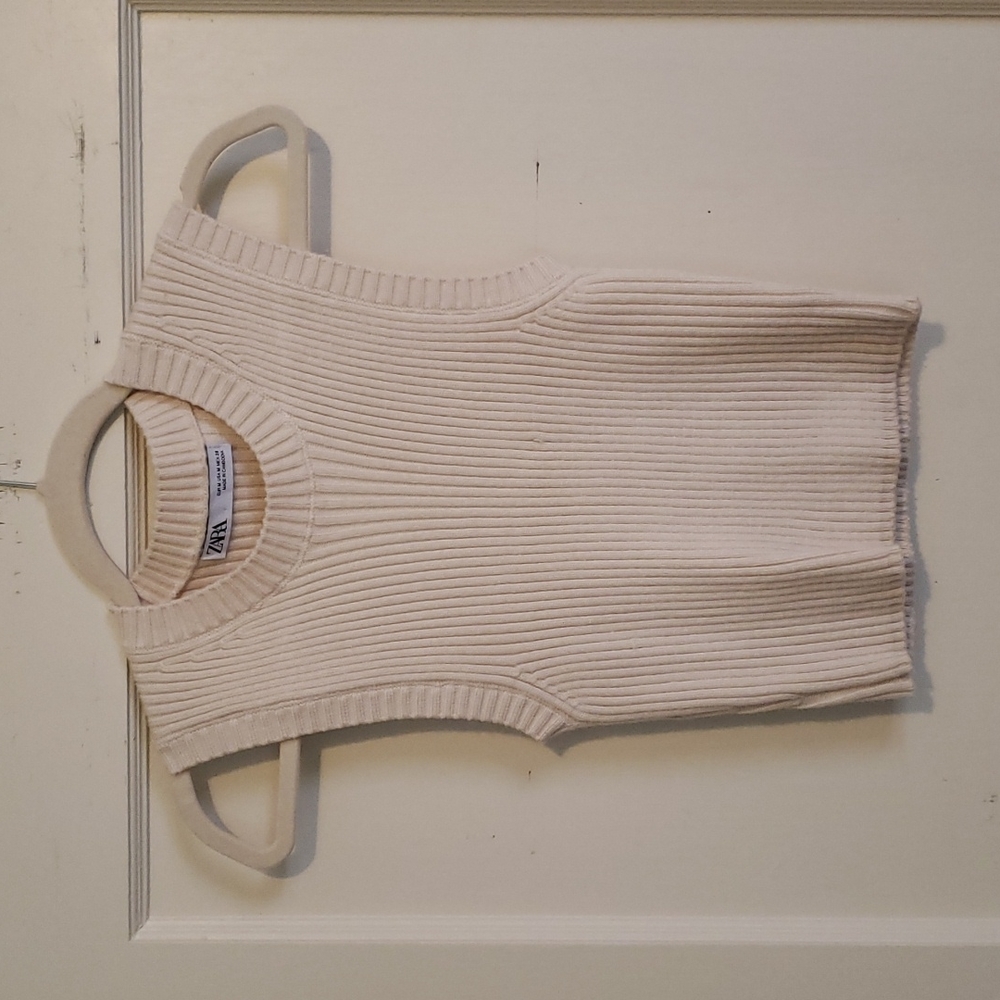Zara Ribbed Knit Top Ecru - Picture 2 of 5